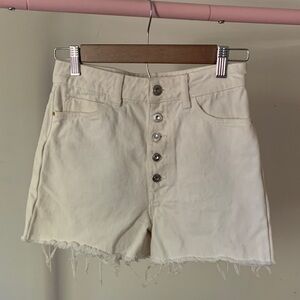 Zara Off-White High Waist Frayed Shorts